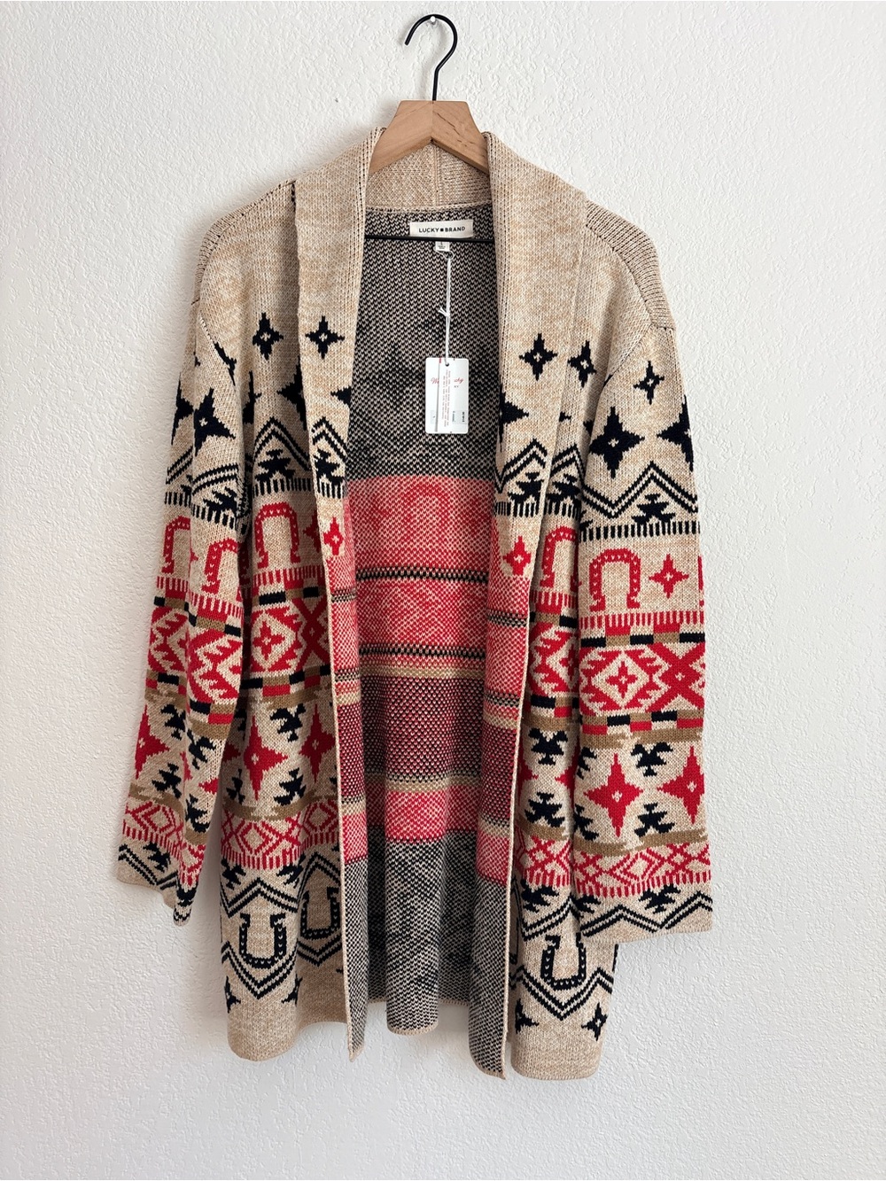 NWT Lucky Brand Open-Front Aztec Cardigan Sweater
